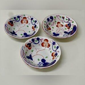 Antique Gaudy Welsh Grape Pattern Allertons  Numbered Impressed (lot of 3) Bowls